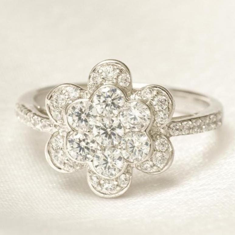 Floral Diamond Statement Ring, 14k Solid Gold, Cluster Statement Ring, Natural Diamonds, Everyday Jewelry, Halo Ring, Gift For Her