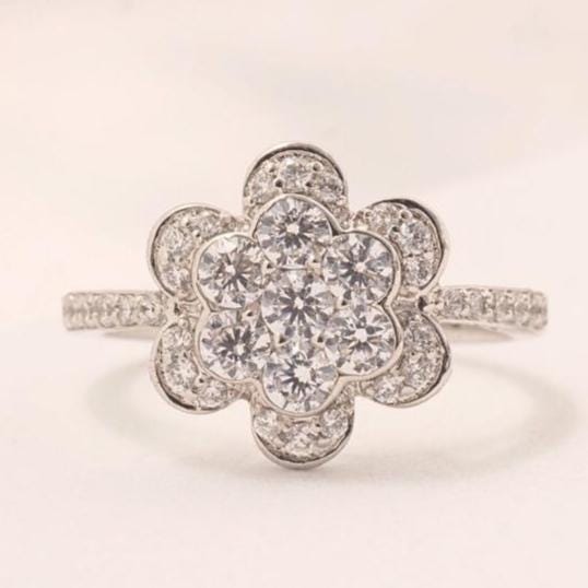 Floral Diamond Statement Ring, 14k Solid Gold, Cluster Statement Ring, Natural Diamonds, Everyday Jewelry, Halo Ring, Gift For Her