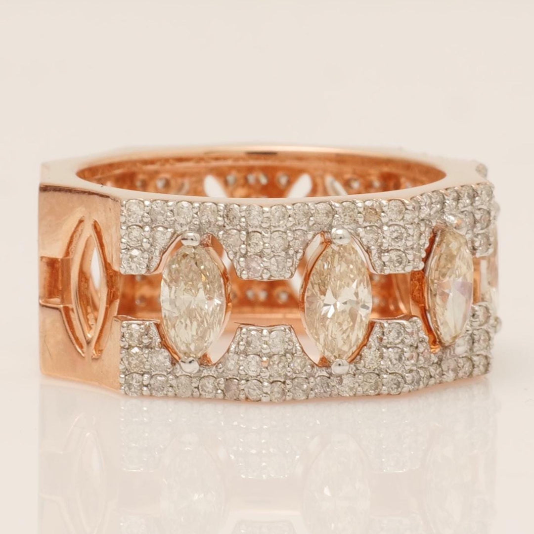 Marquise Diamond Broad Band Ring, 14k Solid Gold, Halo Half Eternity Statement Band, Natural Diamonds, Wide Stacking Ring, Gift For Her