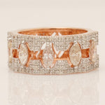 Load image into Gallery viewer, Marquise Diamond Broad Band Ring, 14k Solid Gold, Halo Half Eternity Statement Band, Natural Diamonds, Wide Stacking Ring, Gift For Her
