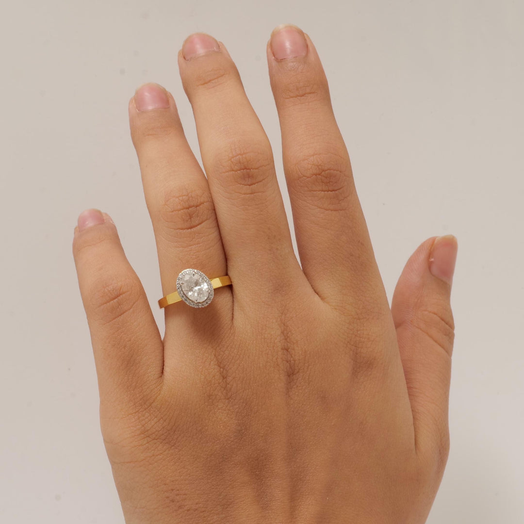 Oval Halo Solitaire Diamond Ring, 14k Solid Gold, Natural Diamond, Engagement Promise Ring, Bridal Jewelry, Minimalist Wedding Gift