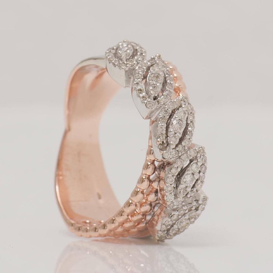 Marquise Leaf Band Ring, 14k Solid Gold, Natural Diamonds, Halo Stacking Ring, Beaded Band Ring, Statement Cocktail Band, Gift For Her