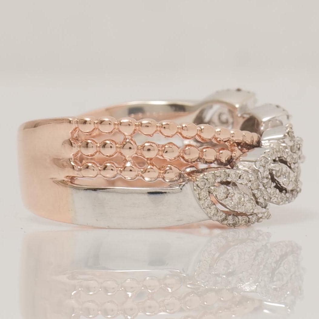 Marquise Leaf Band Ring, 14k Solid Gold, Natural Diamonds, Halo Stacking Ring, Beaded Band Ring, Statement Cocktail Band, Gift For Her