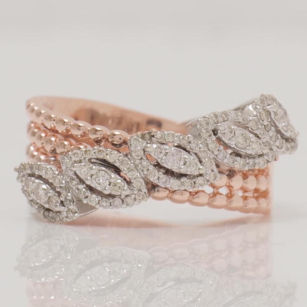 Marquise Leaf Band Ring, 14k Solid Gold, Natural Diamonds, Halo Stacking Ring, Beaded Band Ring, Statement Cocktail Band, Gift For Her