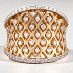 Load image into Gallery viewer, Diamond Cocktail Ring, 14K Solid Gold, Natural Diamonds, Concave Corset Ring, Broad Band with Matt Effect, Mesh Band Ring, Gift For Her
