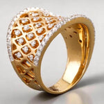 Load image into Gallery viewer, Diamond Cocktail Ring, 14K Solid Gold, Natural Diamonds, Concave Corset Ring, Broad Band with Matt Effect, Mesh Band Ring, Gift For Her
