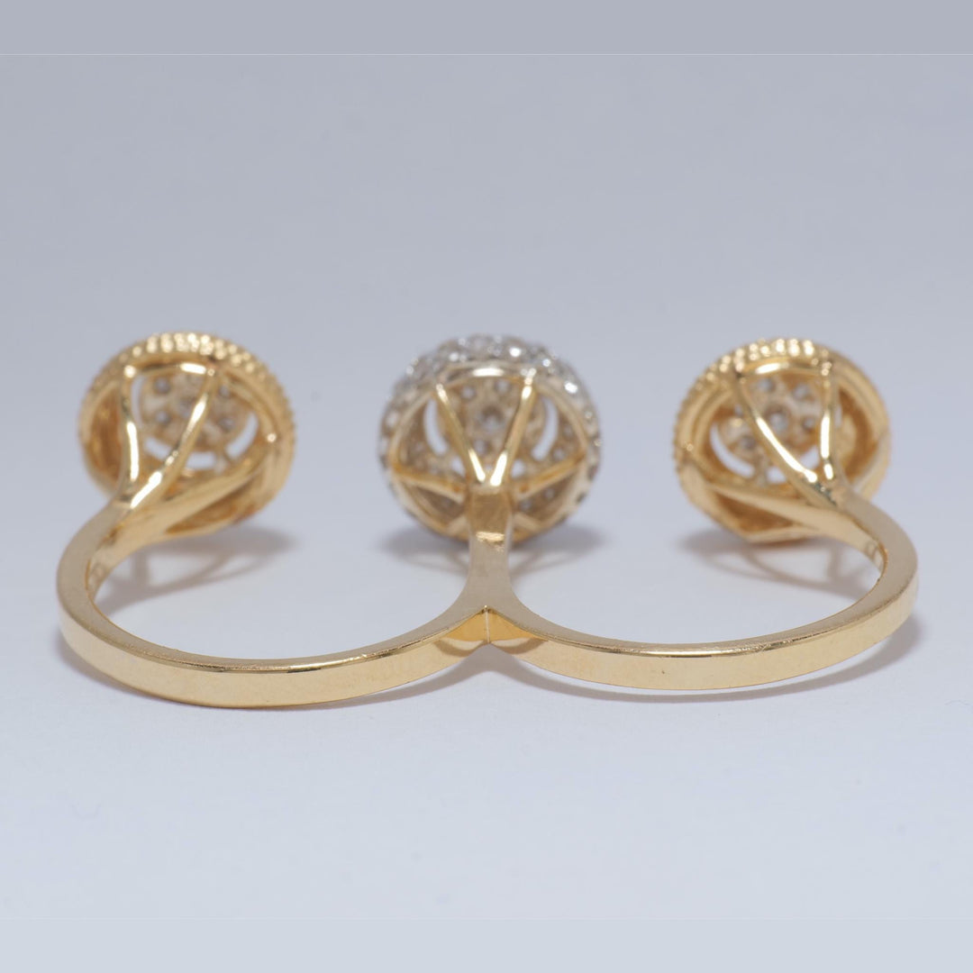 Cluster Diamond Open Cuff Ring, 14k Solid Gold, Natural Diamonds, Halo Two Tone Ring, Three Finger Cocktail Ring, Gift for Her