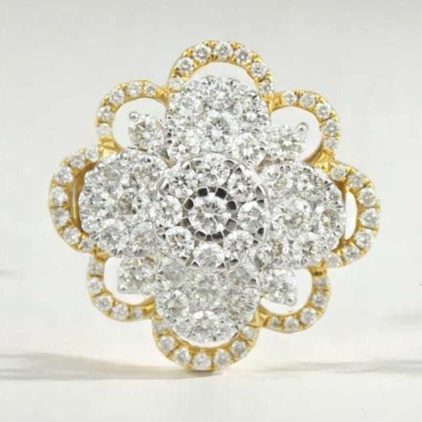 Flower Cluster Diamond Ring, 14k Solid Gold, Natural Diamonds, Floral Cocktail Ring, Illusion Petal Bold Statement Ring, Gift For Her