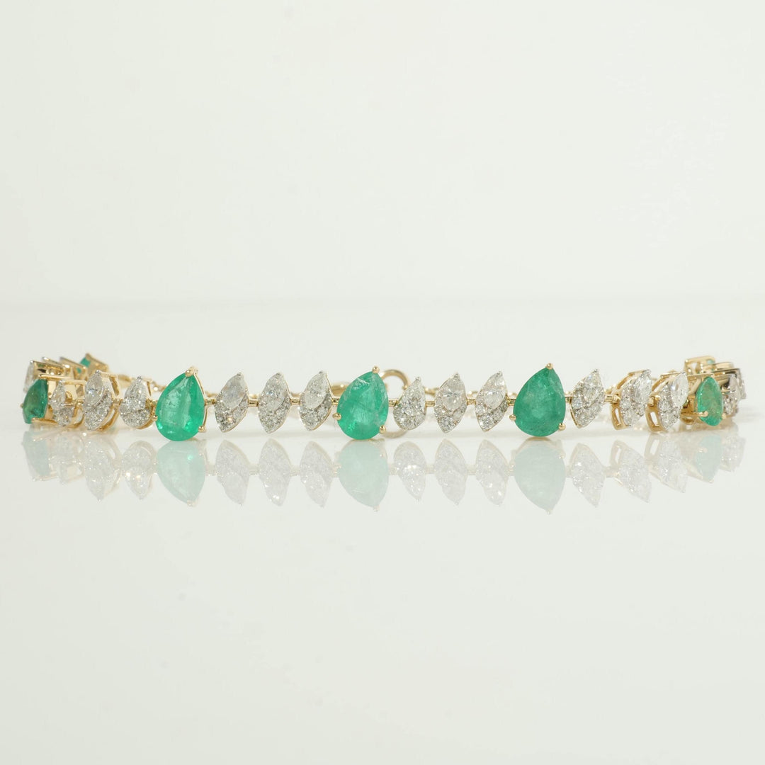 Teardrop Emerald Diamond Tennis Bracelet, 14K Solid Gold, Natural Diamond, Stackable Minimalistic Chain Bracelet, Gemstone Statement Jewelry