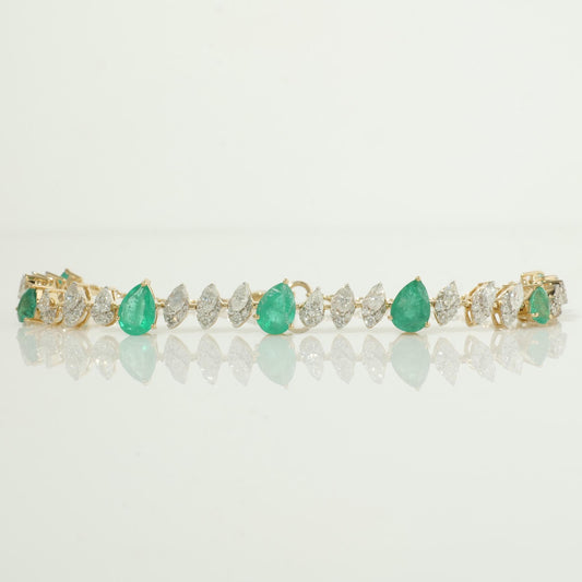 Teardrop Emerald Natural Diamond Tennis Bracelet: 14K Solid Gold Gemstone Minimalistic Chain Jewellery, Certified Jewelry