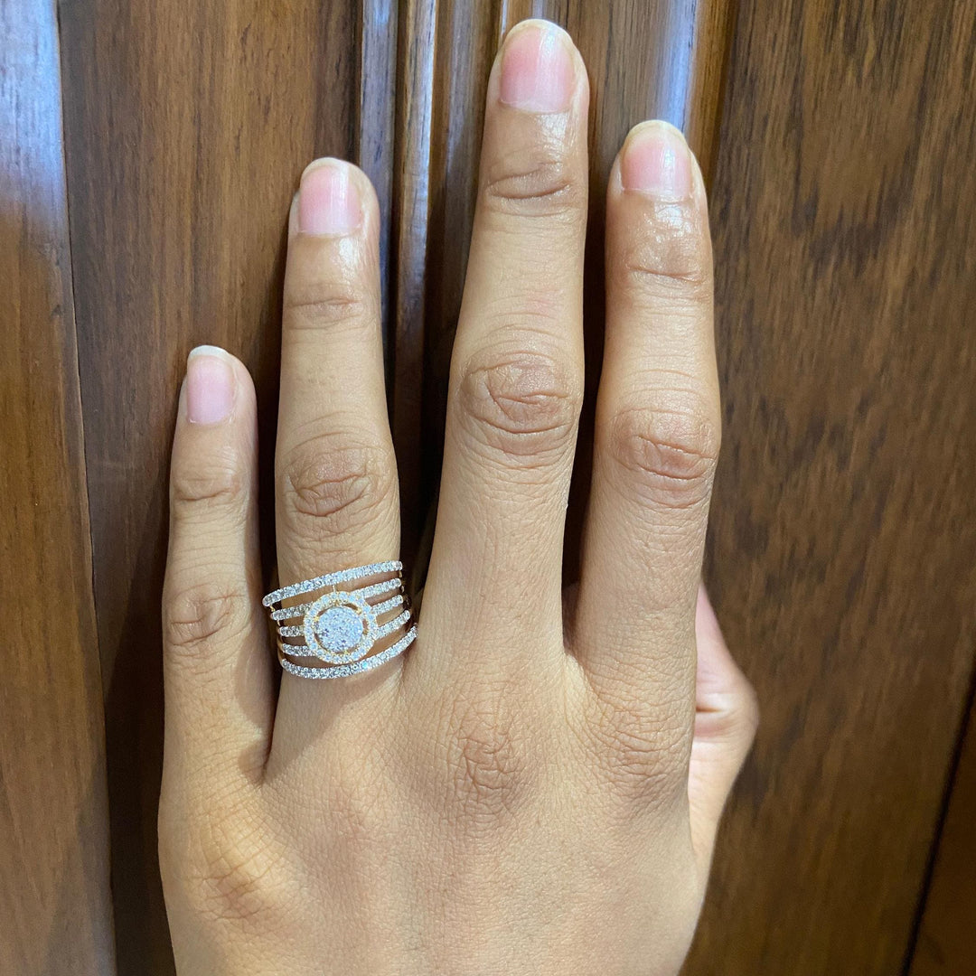 Halo Diamond Engagement Band Ring, 14k Solid Gold, Natural Diamond,  Illusion Set Multi-Row Wide Band, Cocktail Statement Ring, Gift For Her
