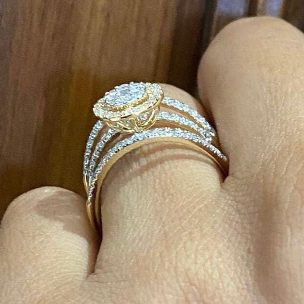 Halo Diamond Engagement Band Ring, 14k Solid Gold, Natural Diamond,  Illusion Set Multi-Row Wide Band, Cocktail Statement Ring, Gift For Her