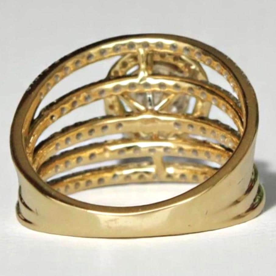 Halo Diamond Engagement Band Ring, 14k Solid Gold, Natural Diamond,  Illusion Set Multi-Row Wide Band, Cocktail Statement Ring, Gift For Her