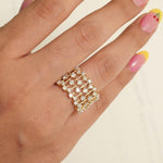 Load image into Gallery viewer, Starburst Diamond Ring, 14k Solid Gold, Natural Diamonds, Cage Broad Band, Celestial Wide Band, Cocktail Statement Ring, Gift for Her
