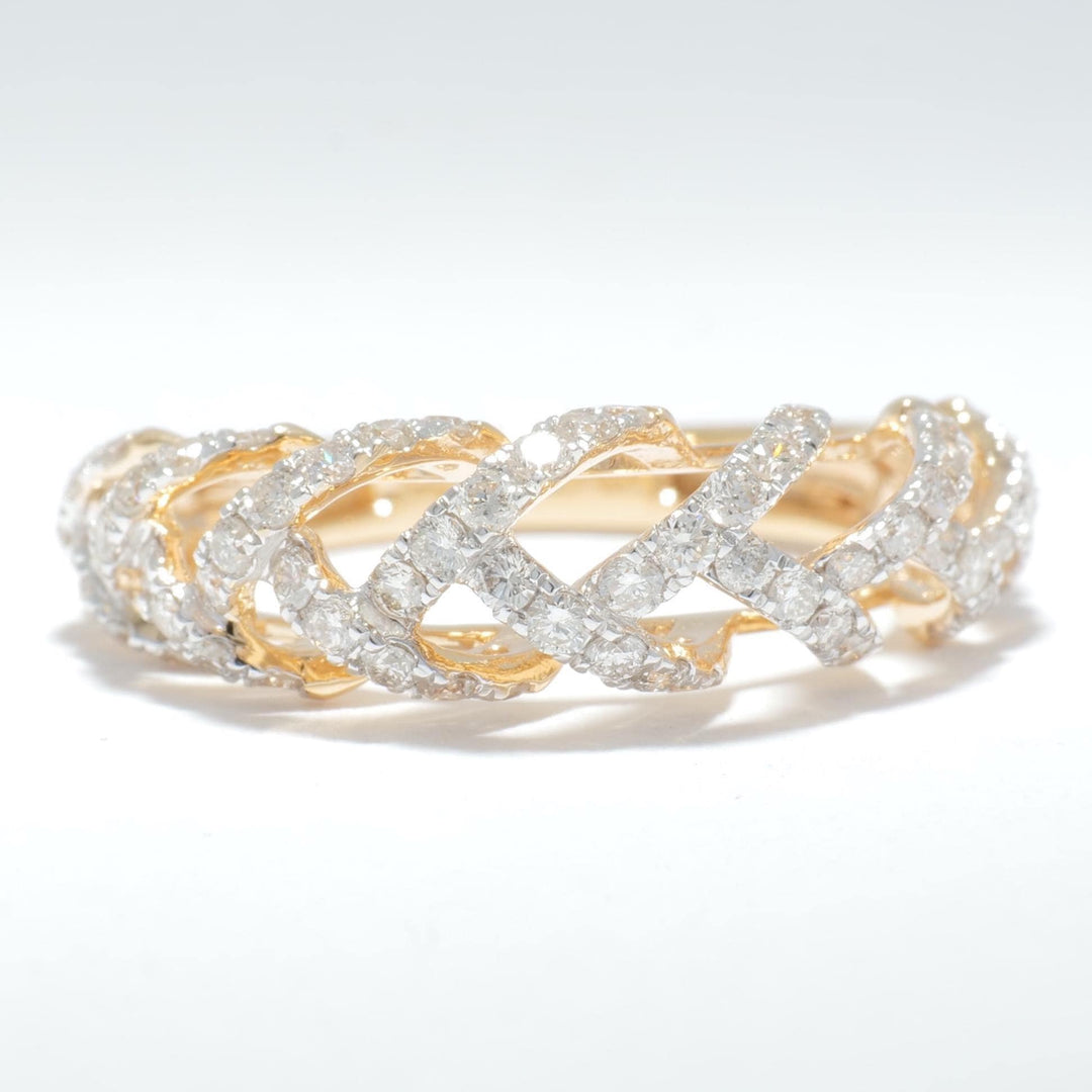 Weave Design Diamond Ring, 14K Solid Gold, Natural Diamonds, Criss Cross Band, Statement Ring, Woven Everyday Band, Gift For Her