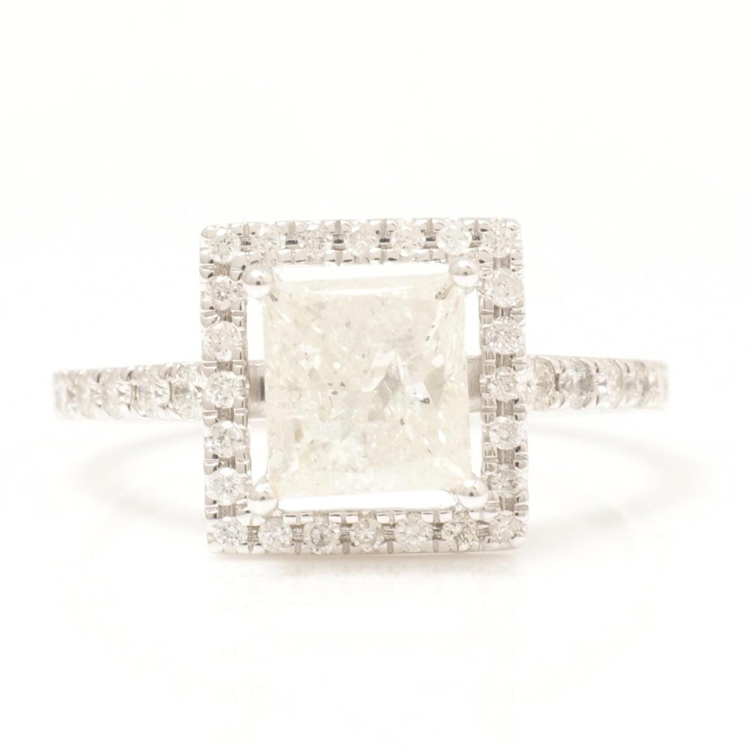 Princess Halo Solitaire Diamond Ring, 14k Solid Gold, Natural Diamonds, Engagement Proposal Ring, Bridal Wedding Jewelry