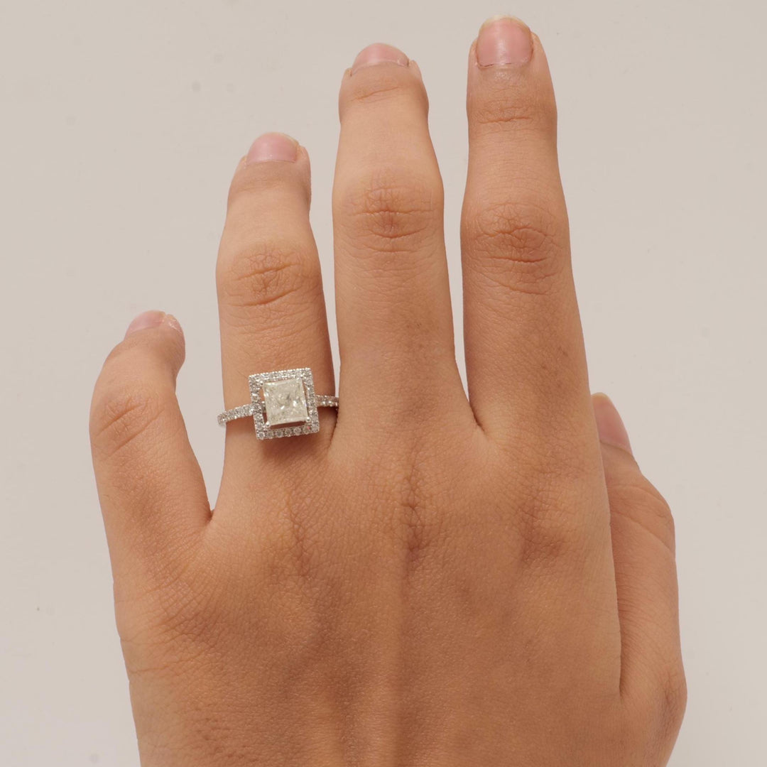 Princess Halo Solitaire Diamond Ring, 14k Solid Gold, Natural Diamonds, Engagement Proposal Ring, Bridal Wedding Jewelry