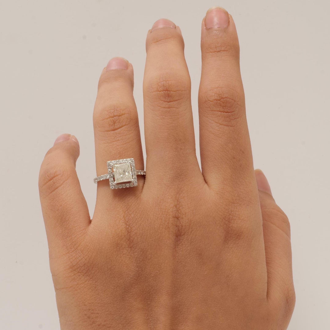 Princess Halo Solitaire Diamond Ring, 14k Solid Gold, Natural Diamonds, Engagement Proposal Ring, Bridal Wedding Jewelry