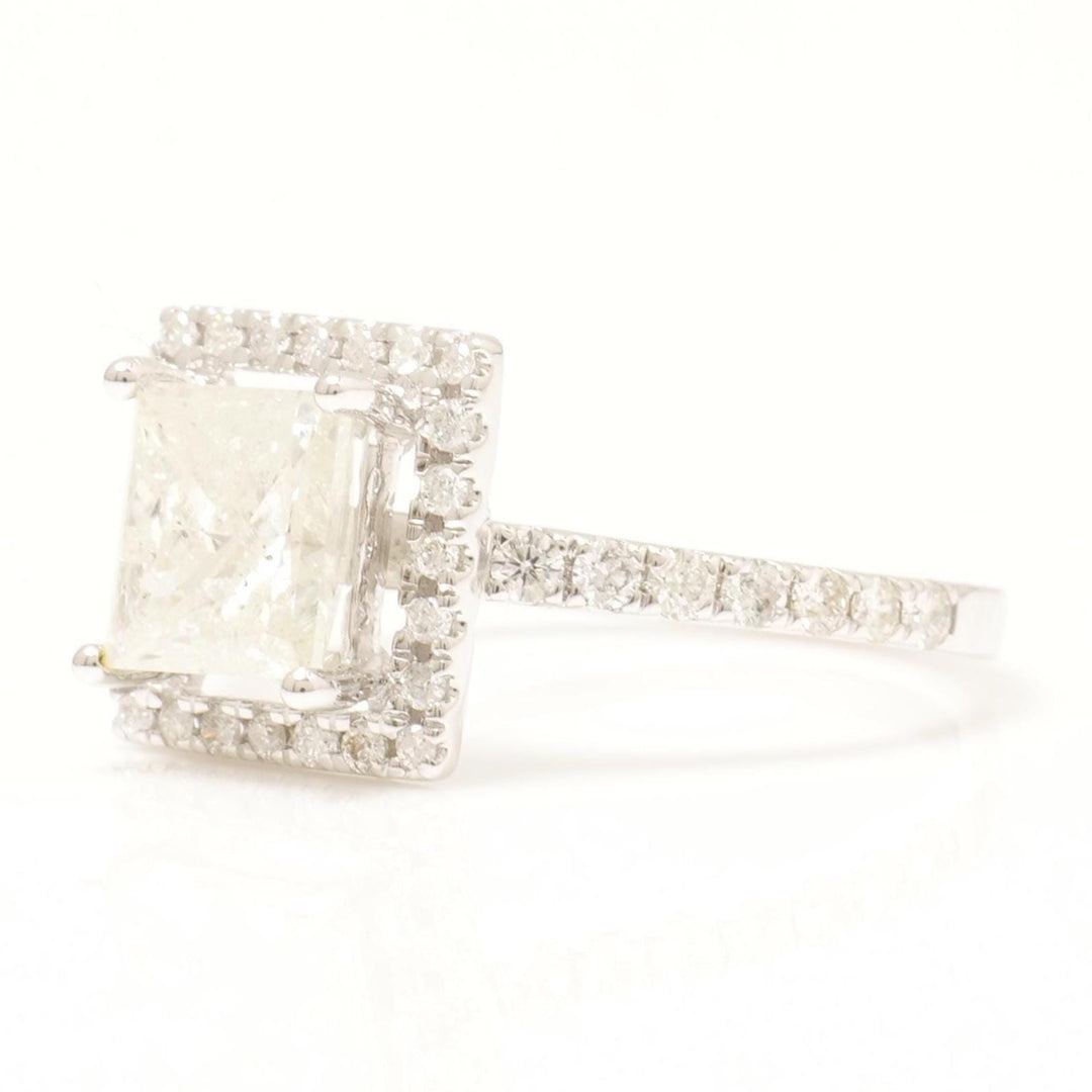 Princess Halo Solitaire Diamond Ring, 14k Solid Gold, Natural Diamonds, Engagement Proposal Ring, Bridal Wedding Jewelry