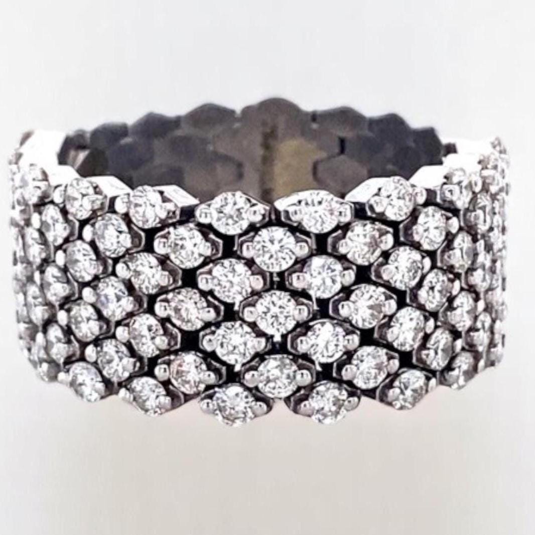 Honeycomb Diamond Band Ring, 14K Solid Gold, Natural Diamonds, Flexible Wide Half Eternity Band, Statement ring, Cocktail Band, Gift For Her