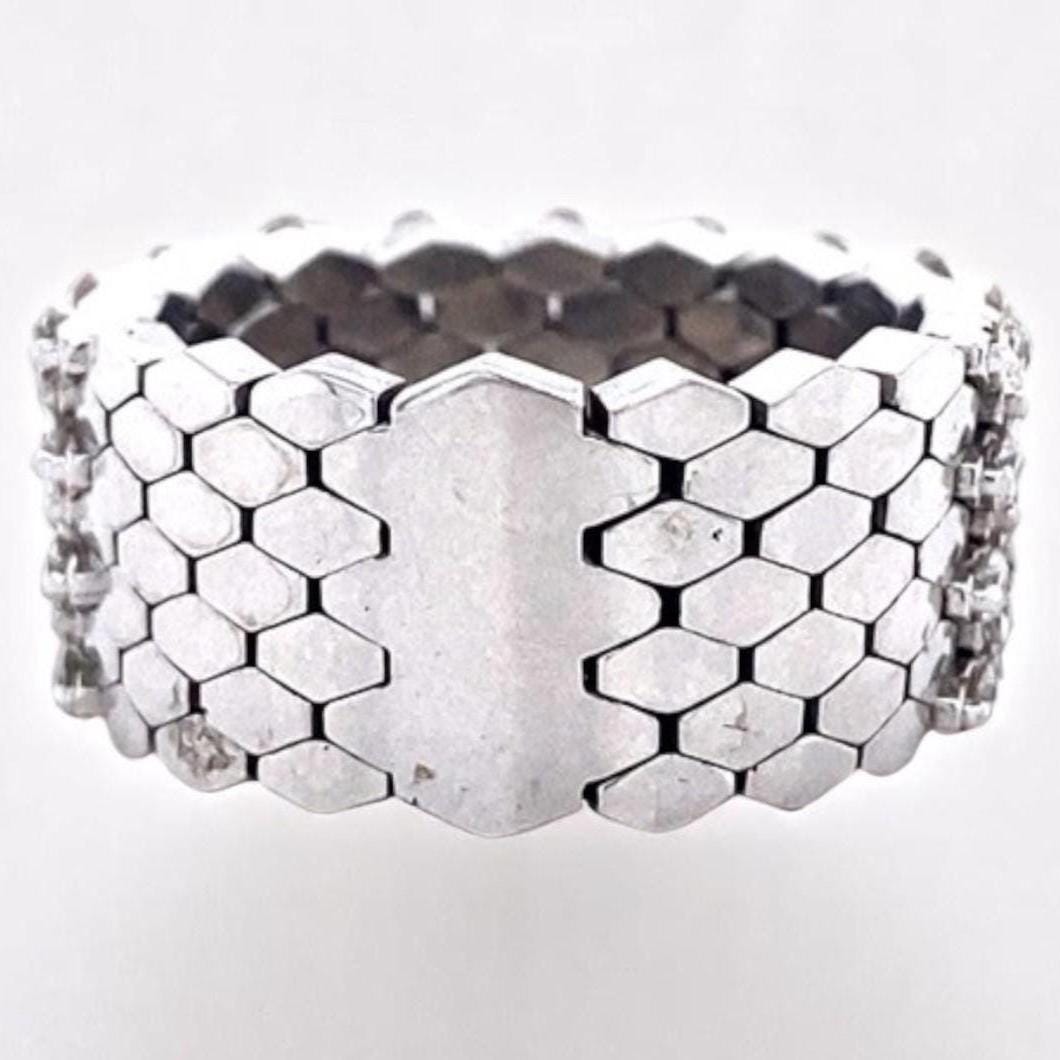Honeycomb Diamond Band Ring, 14K Solid Gold, Natural Diamonds, Flexible Wide Half Eternity Band, Statement ring, Cocktail Band, Gift For Her