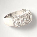 Load image into Gallery viewer, Halo Diamond Ring, 14k Solid Gold, Round &amp; Baguette Natural Diamonds, Half Eternity Band, Illusion Set Ring, Wedding Ring, Gift For Her
