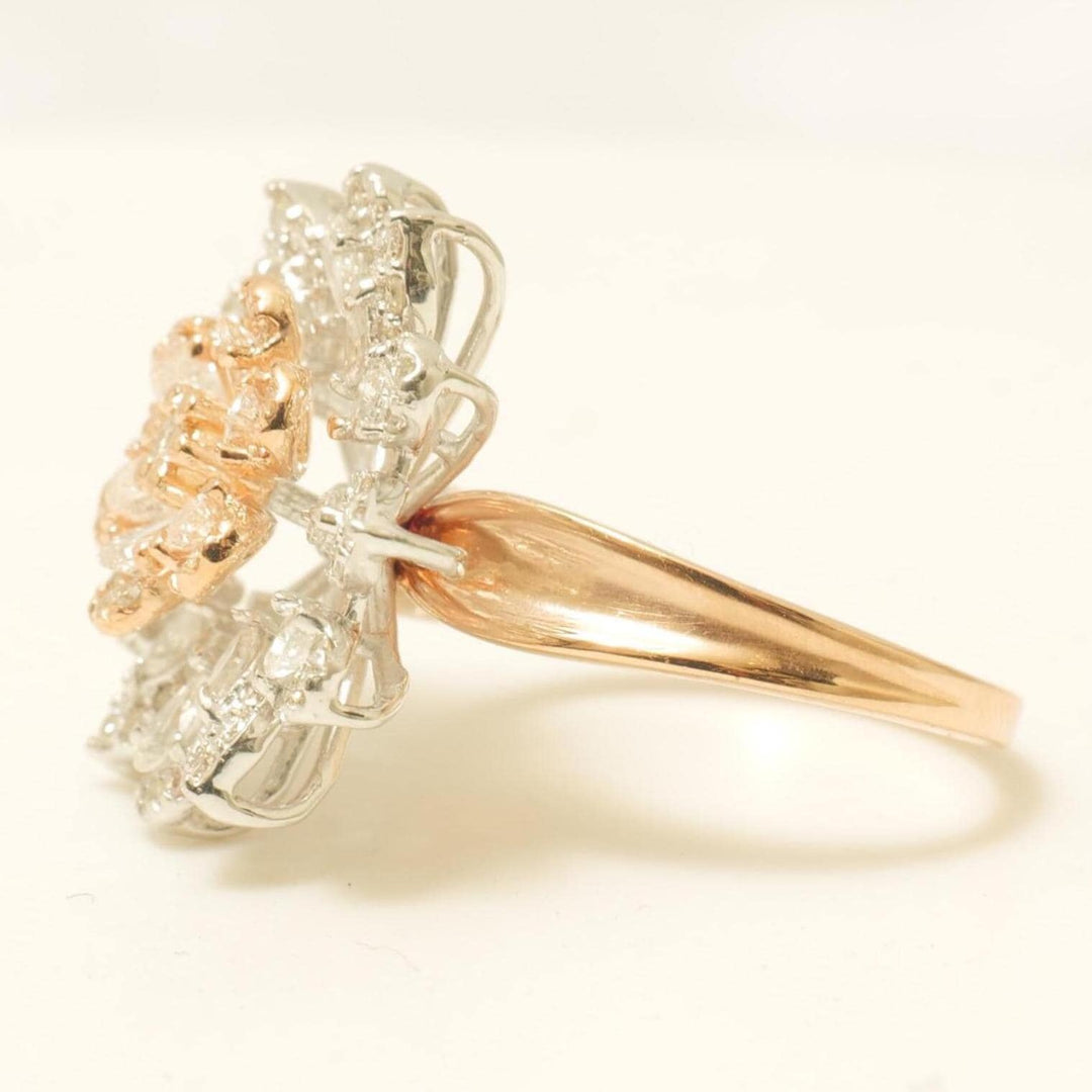 Flower Diamond Ring, 14k Solid Gold, Marquise & Pear Natural Diamonds, Statement Floral Ring, Cocktail Petal Bloom Jewelry, Gift for Her