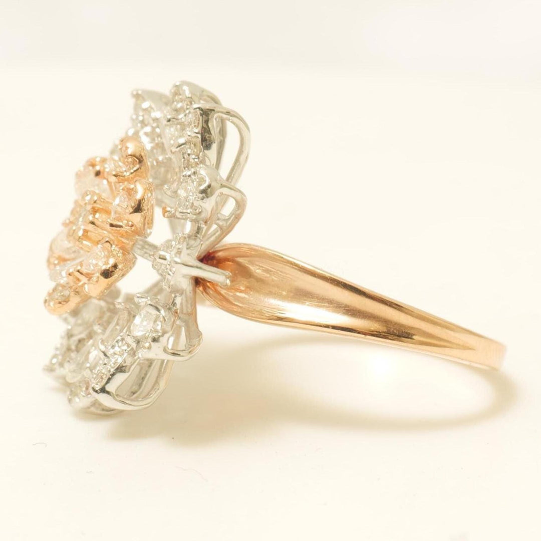 Flower Diamond Ring, 14k Solid Gold, Marquise & Pear Natural Diamonds, Statement Floral Ring, Cocktail Petal Bloom Jewelry, Gift for Her