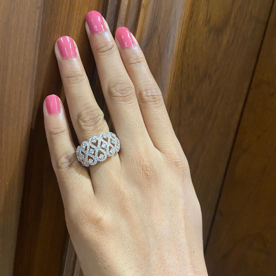 Statement Diamond Ring, 14k Solid Gold, Natural Diamonds, Infinity loop Band, Cocktail Band, Wide Band Statement Ring, Gift For Her