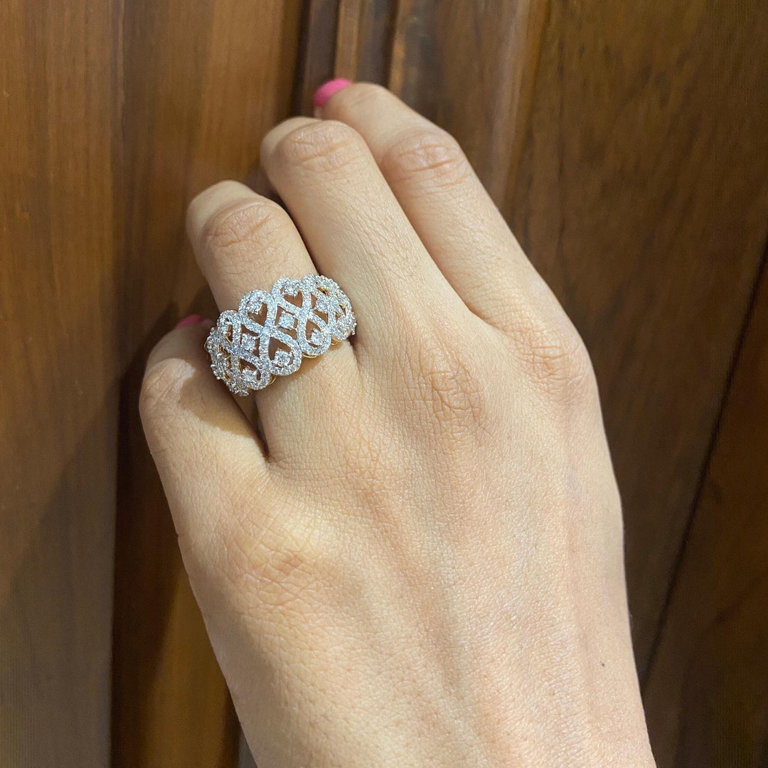 Statement Diamond Ring, 14k Solid Gold, Natural Diamonds, Infinity loop Band, Cocktail Band, Wide Band Statement Ring, Gift For Her