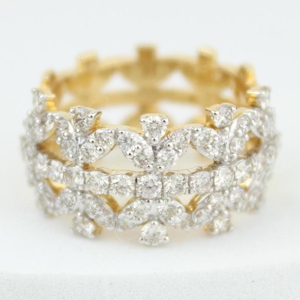 Crown Diamond Ring, 14k Solid Gold Broad Ring, Natural Diamonds, Eternity Wedding Band, Cocktail Staement Ring, Art Deco Ring,  Gift For Her