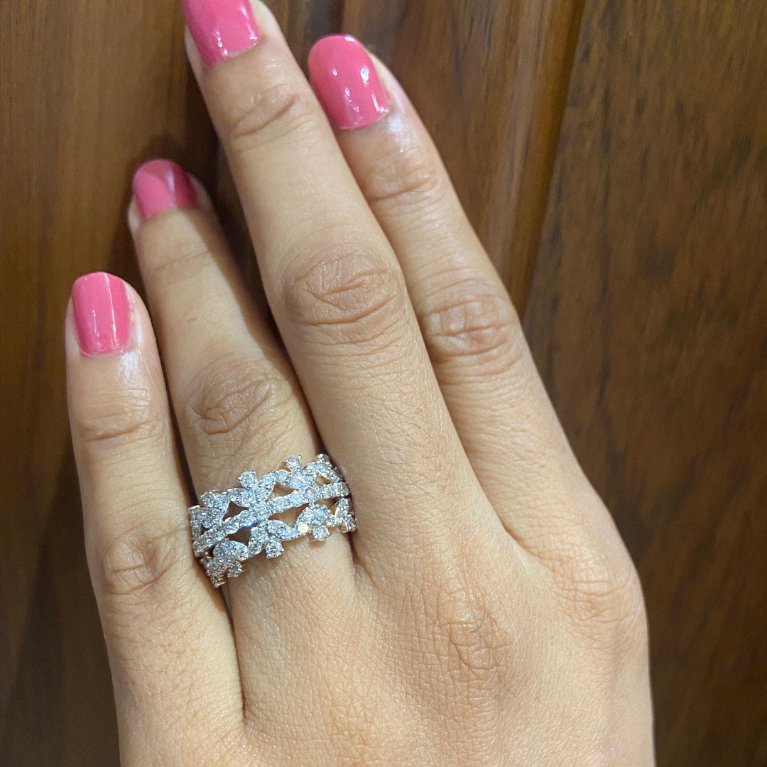 Crown Diamond Ring, 14k Solid Gold Broad Ring, Natural Diamonds, Eternity Wedding Band, Cocktail Staement Ring, Art Deco Ring,  Gift For Her