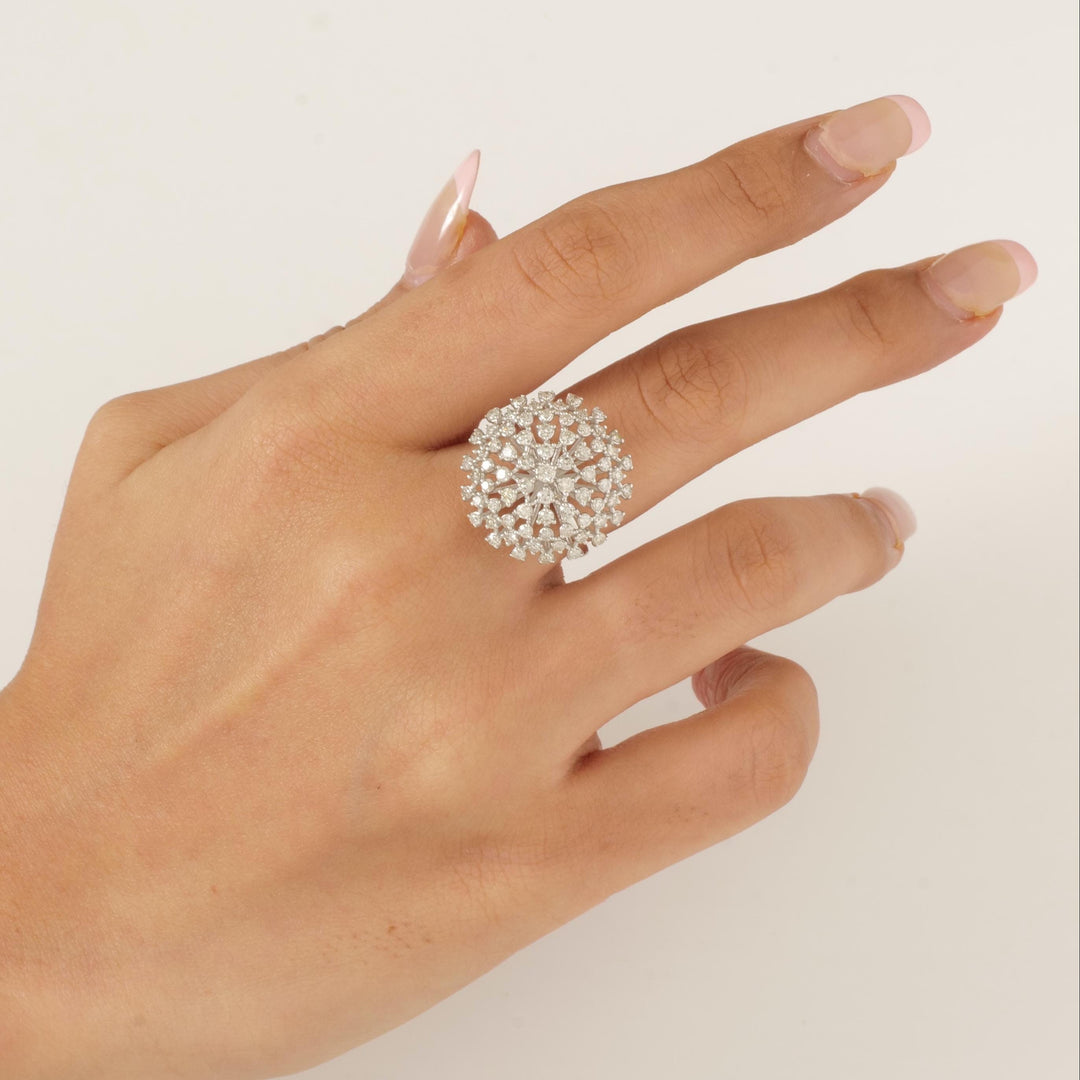 Starburst Dome Diamond Ring, 14k Solid Gold, Natural Diamonds, Statement Flower Ring, Cluster Sphere Cocktail Ring, Bridal Wedding Jewelry