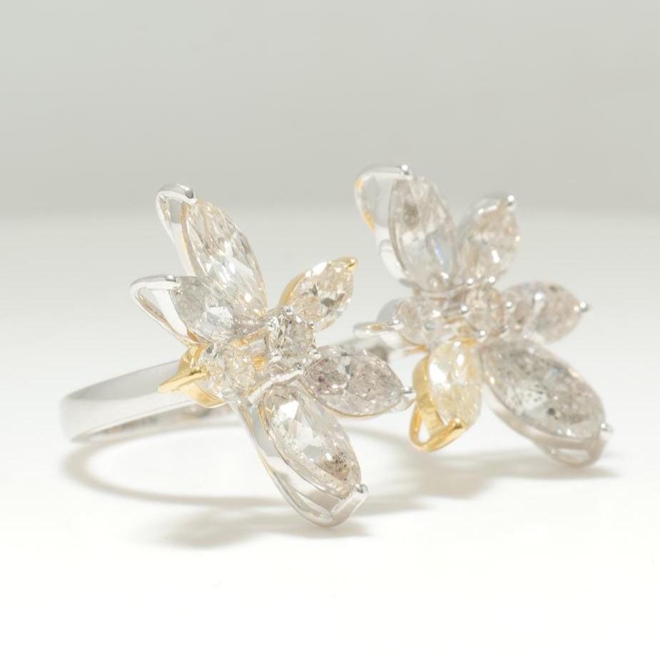Floral Marquise Diamond Ring, 14K Solid Gold, Natural Diamonds, Cluster Open Cuff Ring, Cocktail Ring, Bold Statement Ring, Gift For Her