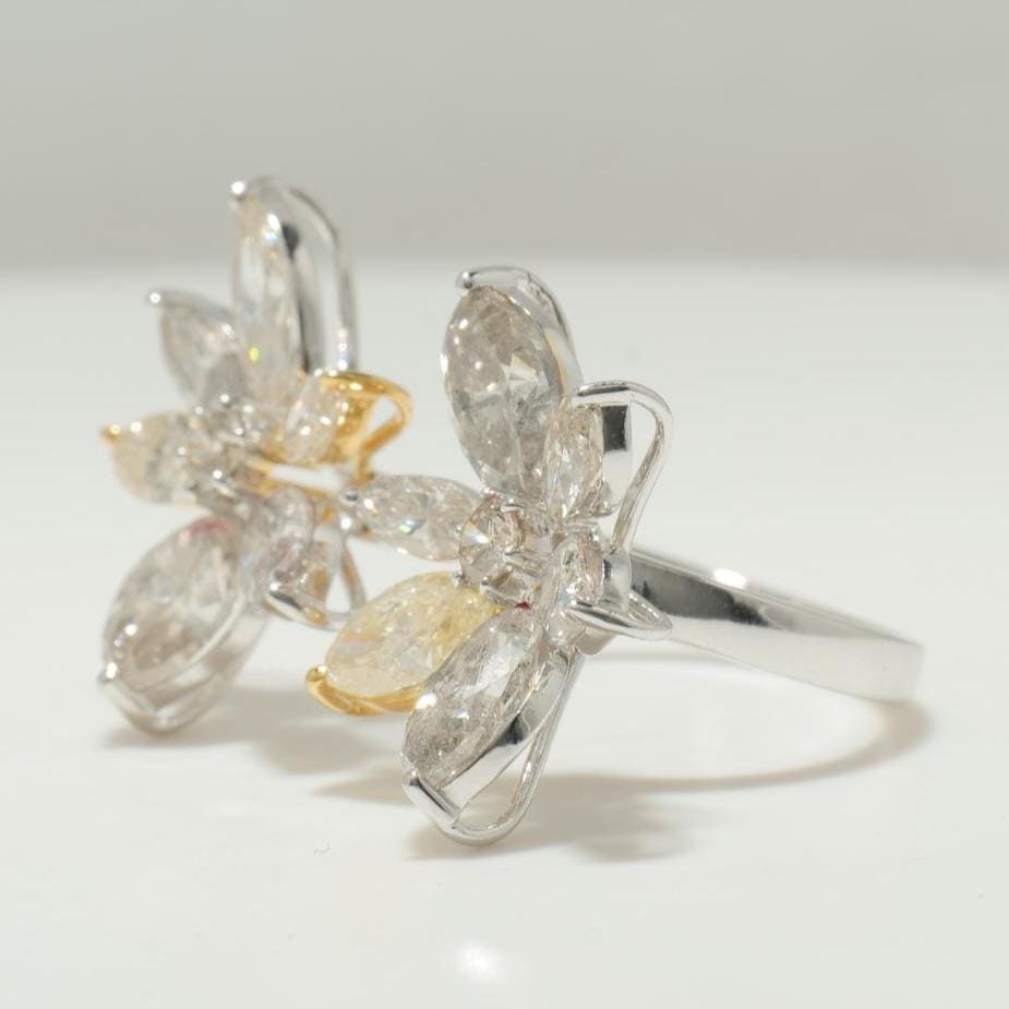 Floral Marquise Diamond Ring, 14K Solid Gold, Natural Diamonds, Cluster Open Cuff Ring, Cocktail Ring, Bold Statement Ring, Gift For Her