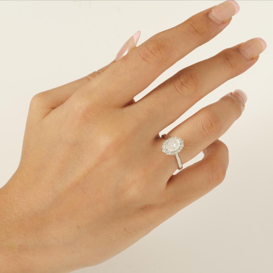 Halo Oval Solitaire Natural Diamond Ring: 14k Solid Gold Engagement Promise Ring, Certified Jewelry