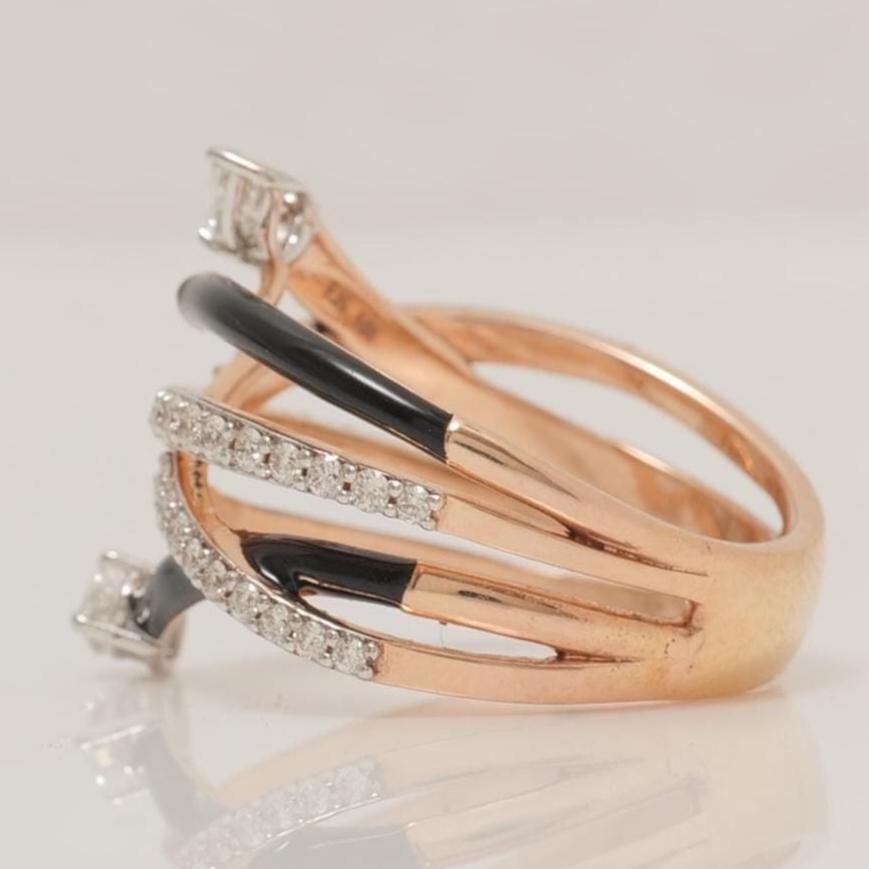 Criss Cross Diamond Ring, 14k Solid Gold, Pear Natural Diamonds, Black Enamel Ring, Bold Statement Band, Cocktail Ring, Gift For Her
