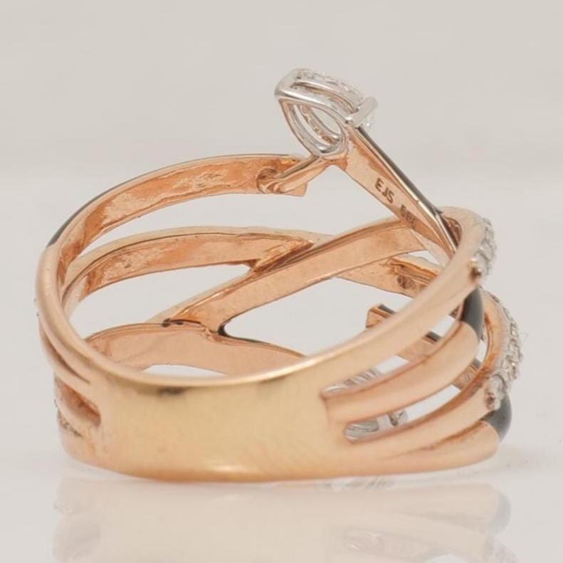 Criss Cross Diamond Ring, 14k Solid Gold, Pear Natural Diamonds, Black Enamel Ring, Bold Statement Band, Cocktail Ring, Gift For Her