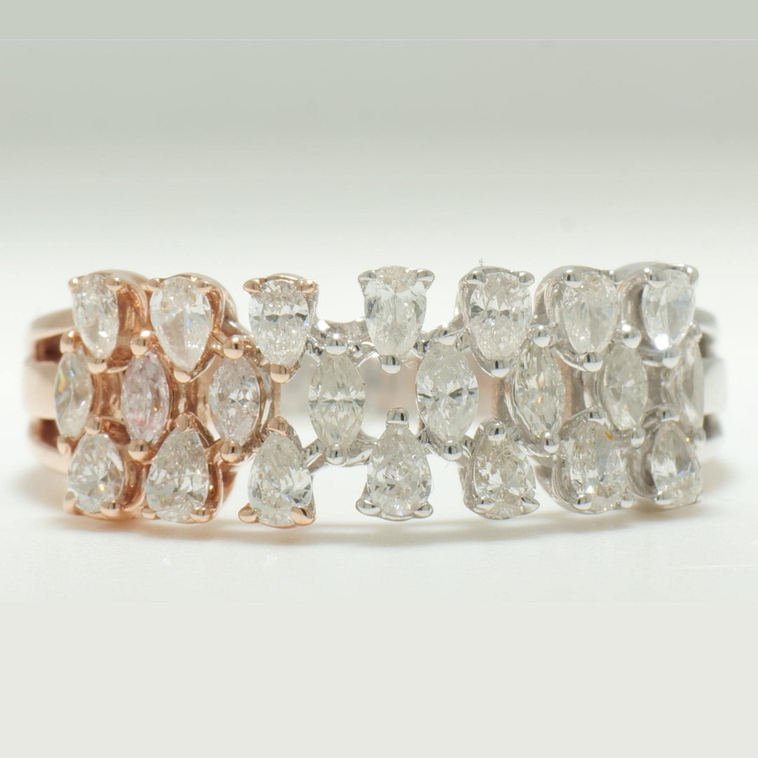 Pear & Marquise Diamond Band Ring, 14K Solid Gold, Natural Diamond, Dual Tone Cocktail Band, Wedding Band, Statement Jewelry, Gift for her