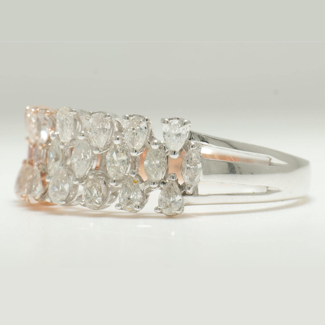 Pear & Marquise Diamond Band Ring, 14K Solid Gold, Natural Diamond, Dual Tone Cocktail Band, Wedding Band, Statement Jewelry, Gift for her