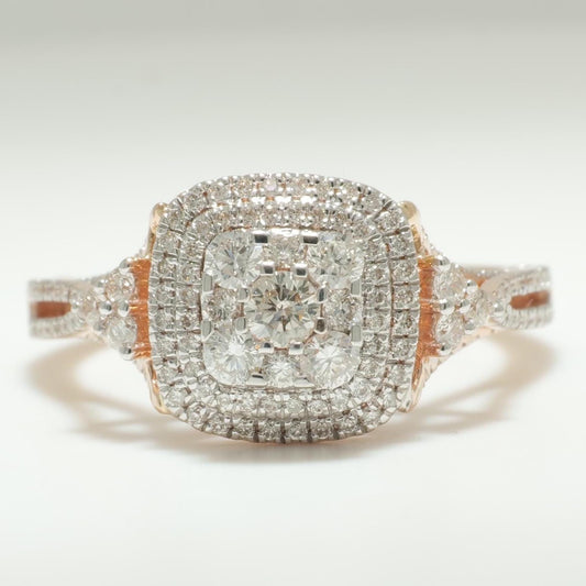 Cushion Cluster Diamond Ring, 14k Solid Gold, Illusion Setting, Natural Diamonds, Double Halo Engagement Ring, Statement Ring, Gift for Her