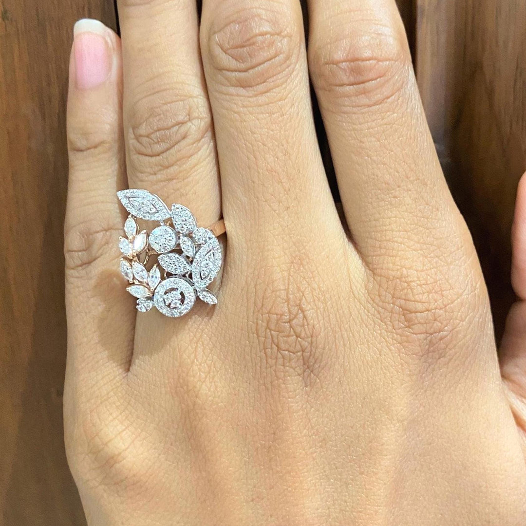 Leaves Cluster Diamond Ring, 14k Solid Gold, Natural Diamonds, Bridal Floral Jewelry, Cocktail Diamond Ring, Statement Jewelry, Gift For Her