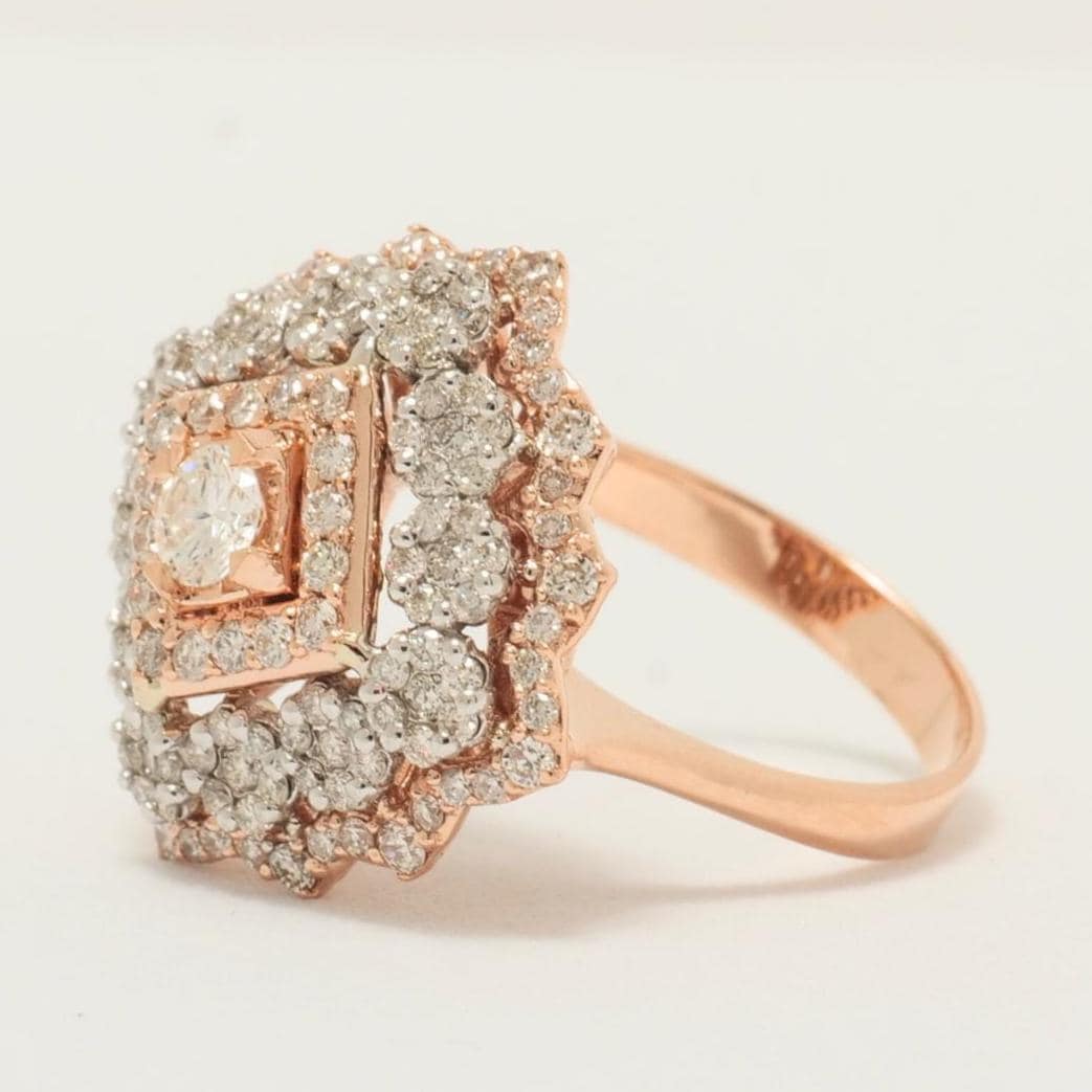 Halo Diamond Floral Cluster Ring, 14k Solid Gold, Natural Diamonds, Halo Setting Cocktail Ring, Bridal Statement Ring, Gift For Her