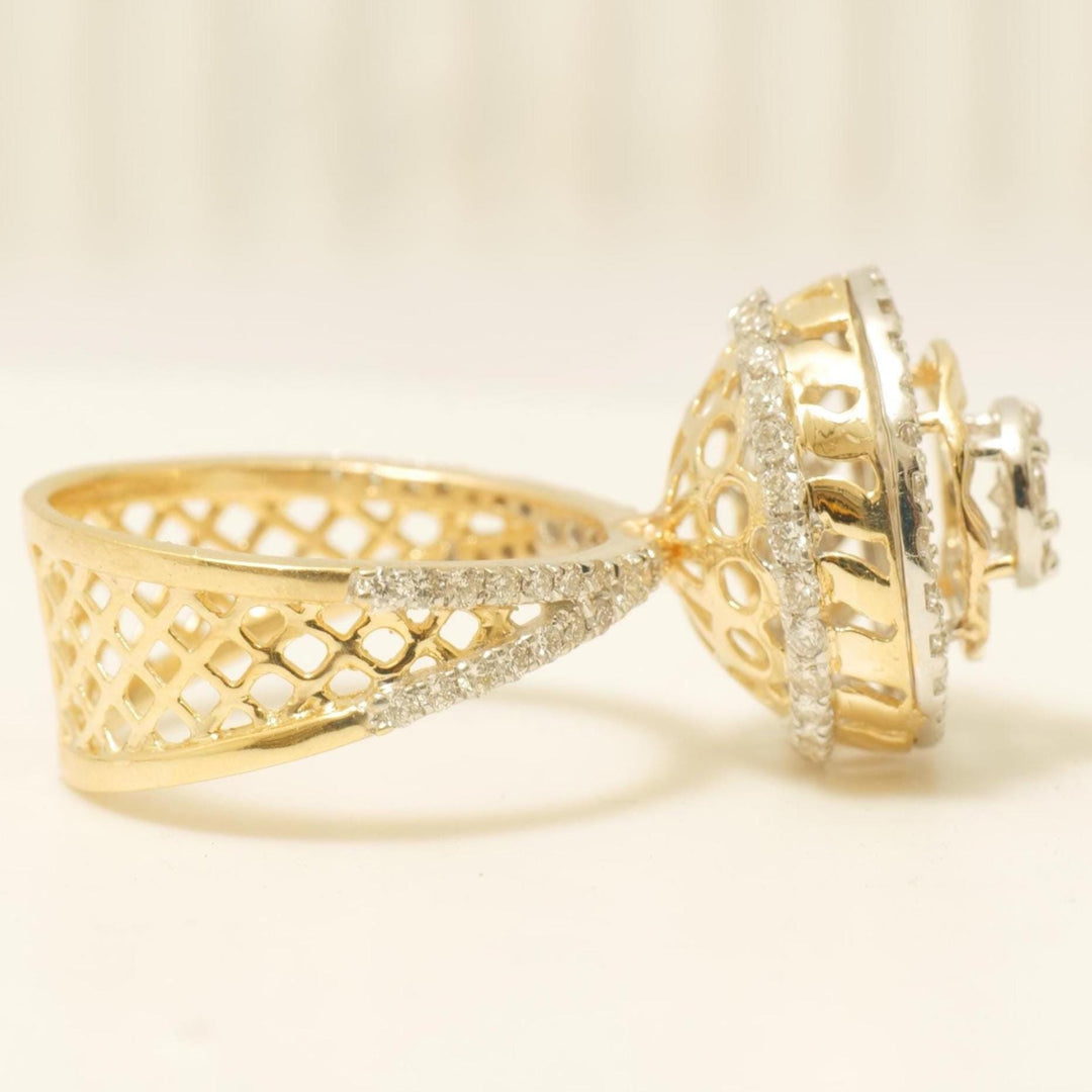 Halo Cluster Diamond Ring, 14K Solid Gold, Illusion Setting Ring, Natural Diamonds, Dual Tone Statement Ring, Broad Band Ring, Gift for Her