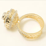 Load image into Gallery viewer, Halo Cluster Diamond Ring, 14K Solid Gold, Illusion Setting Ring, Natural Diamonds, Dual Tone Statement Ring, Broad Band Ring, Gift for Her
