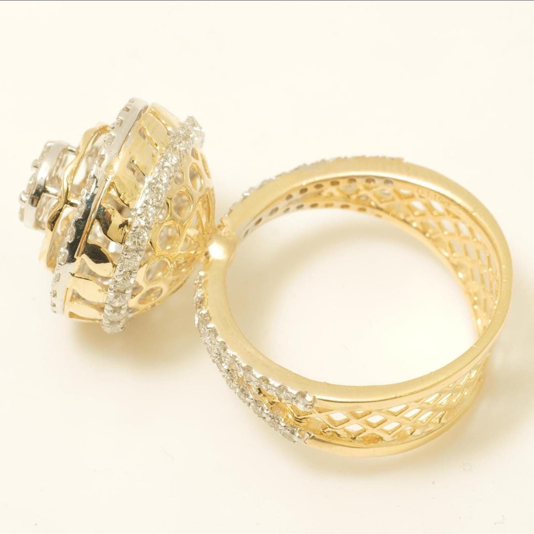 Halo Cluster Diamond Ring, 14K Solid Gold, Illusion Setting Ring, Natural Diamonds, Dual Tone Statement Ring, Broad Band Ring, Gift for Her