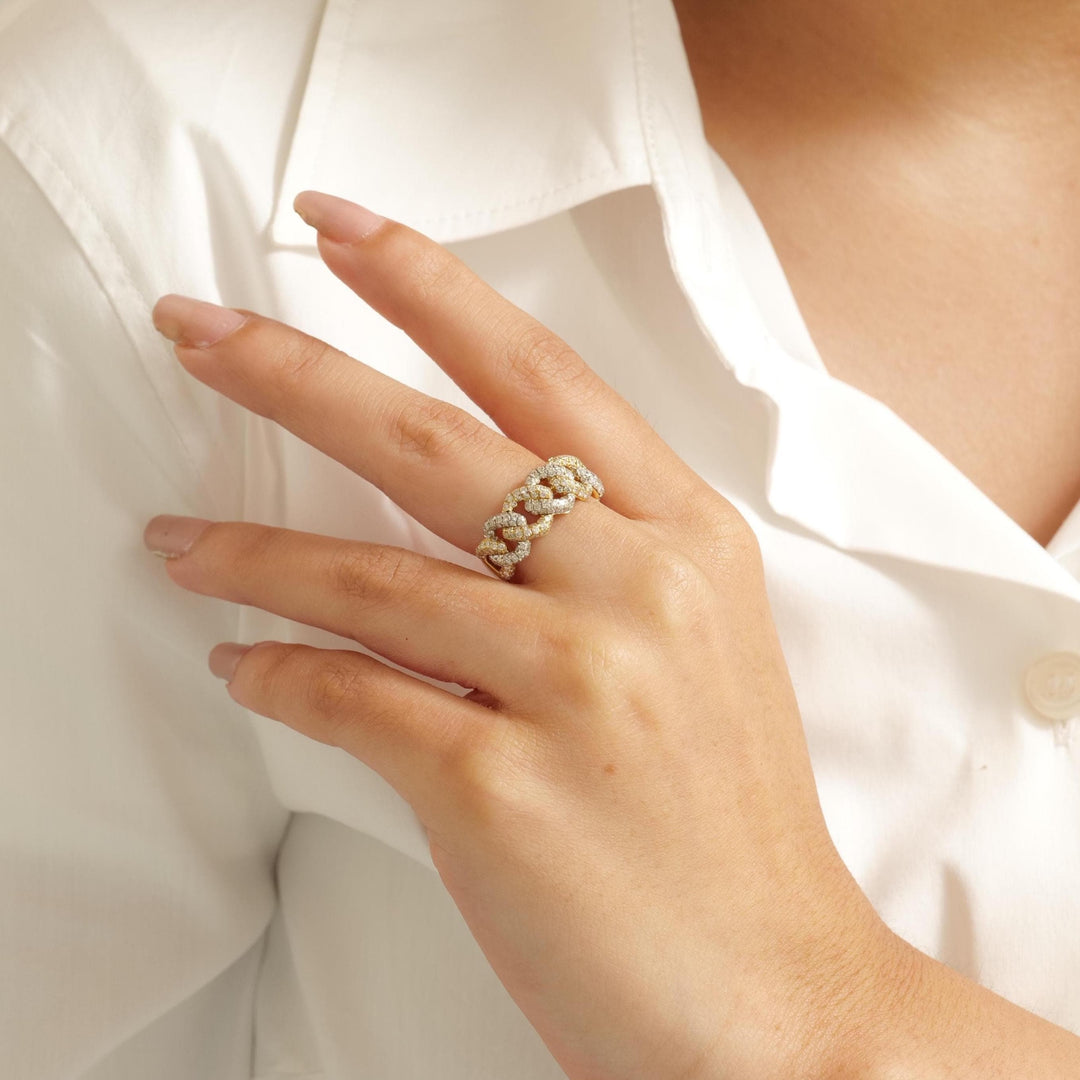 Miami Cuban Diamond Ring, 14K Solid Gold, Eternity Band, Iced Out With Handset Natural Diamonds,  Women's Day Gift