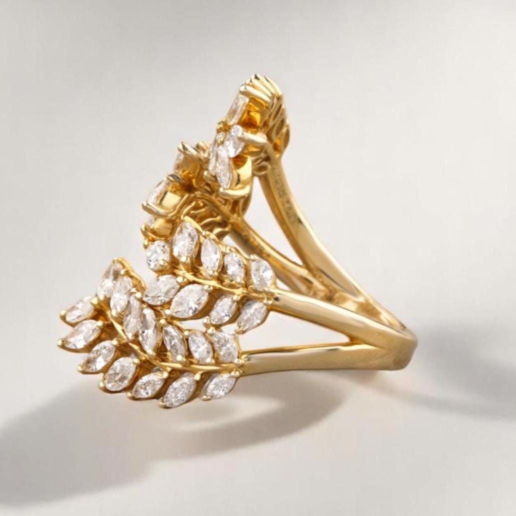 Marquise Branches & Leaves Diamond Ring, 14K Solid Gold, Open Wrap Around Ring, Natural Diamonds, Cocktail  Statement Ring, Gift For Her