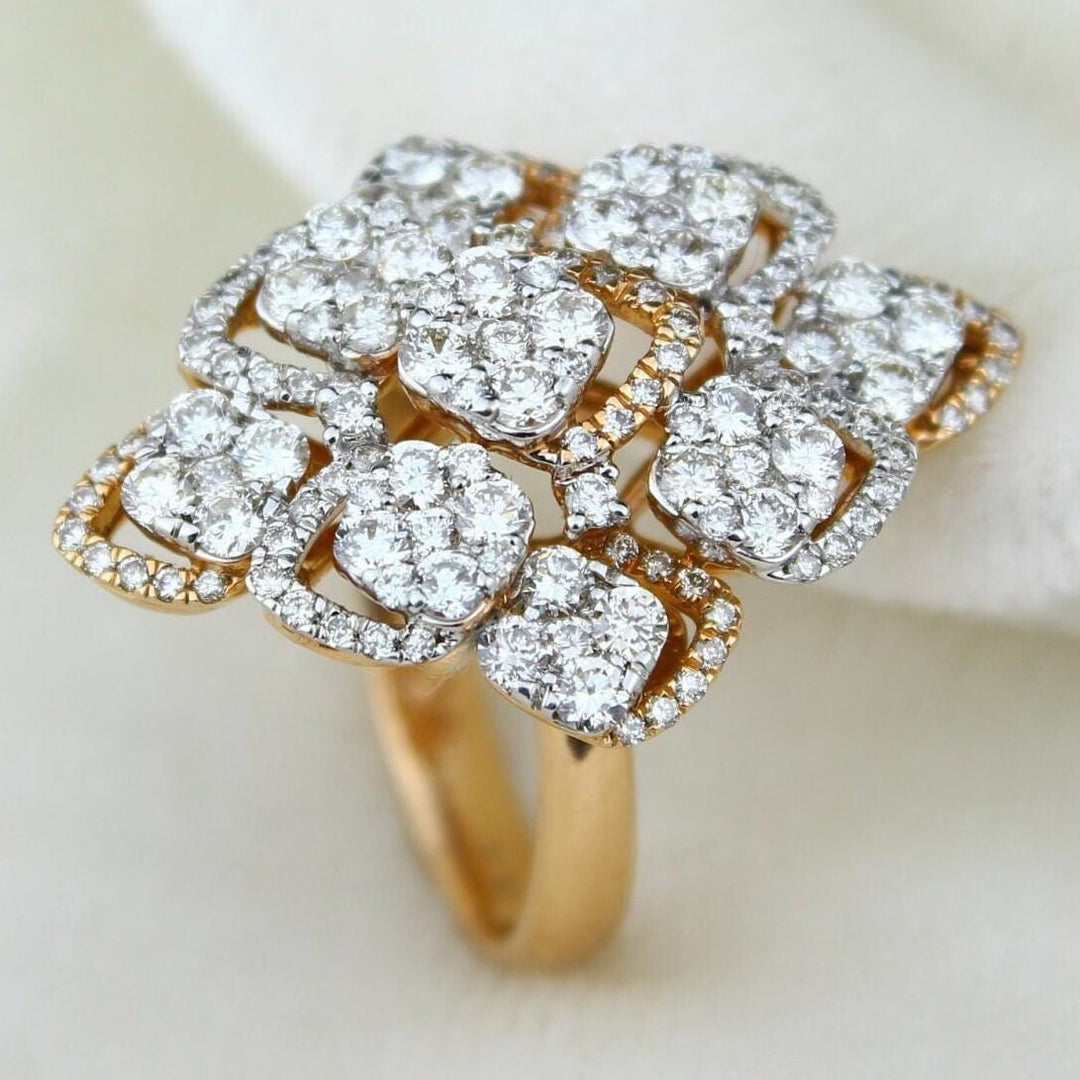 Cocktail Halo Diamond Ring, 14k Solid Gold, Natural Diamonds, Cluster Set Wedding Ring, Illusion Setting, Statement Jewelry, Gift For Her