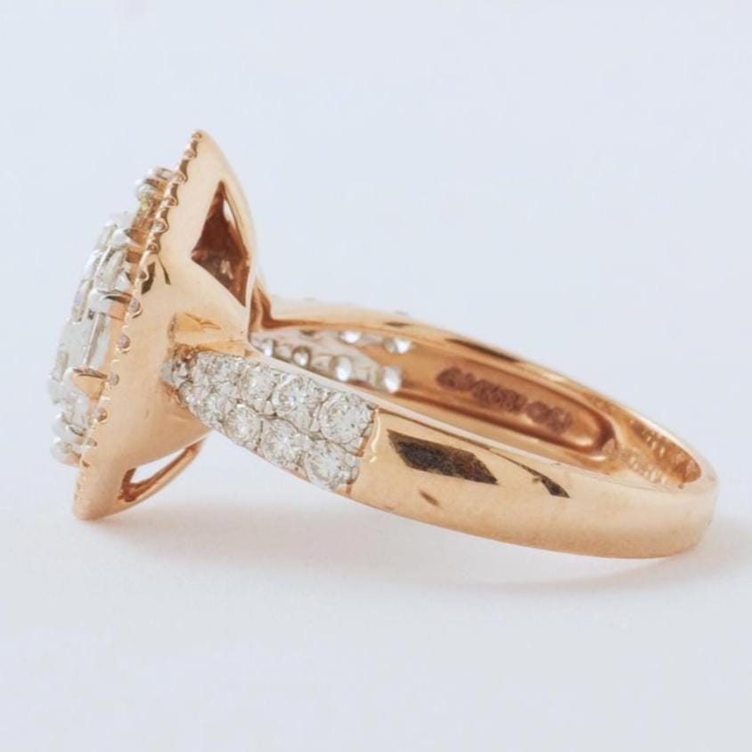 Hexagonal Halo Diamond Ring, 14k Solid Gold, Natural Diamonds, Cocktail Cluster Ring, Statement Bridal Jewelry, Geometric Ring, Gift For Her